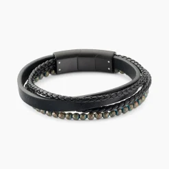 Bracelet Cuir De Vache Noir Hématite|JOURDAN New