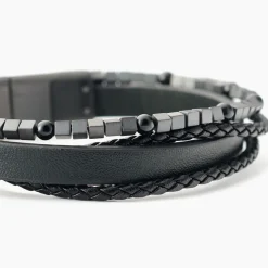 Bracelet Cuir De Vache Noir Hématite Onyx|JOURDAN Clearance