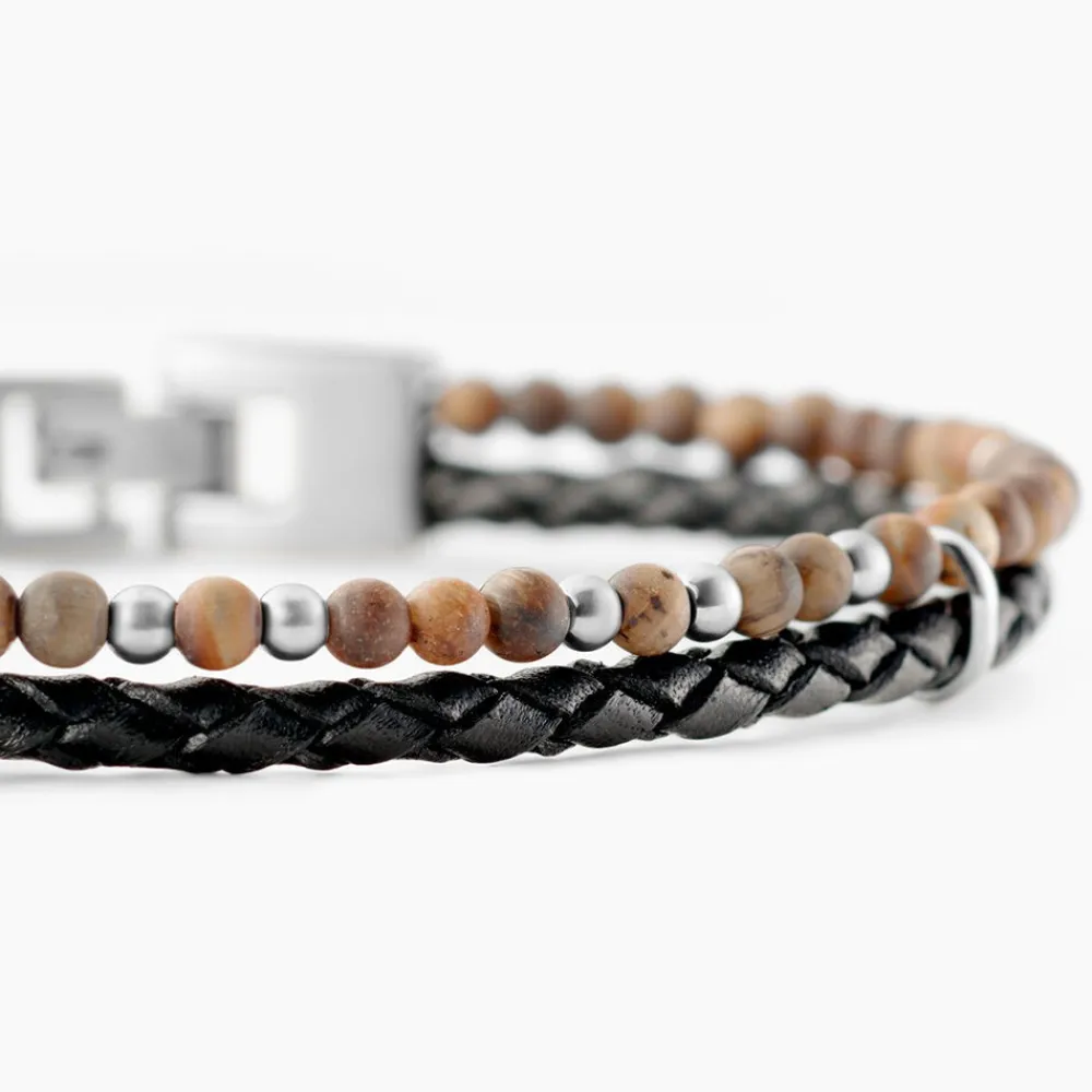 Bracelet Cuir De Vache Noir Oeil De Tigre|JOURDAN Clearance