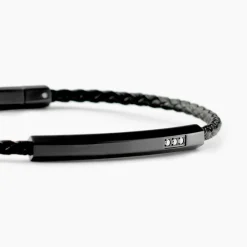 Bracelet Cuir De Vache Noir Diamant Synthétique|JOURDAN Sale