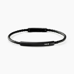 Bracelet Cuir De Vache Noir Diamant Synthétique|JOURDAN Sale