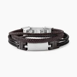 Bracelet Thasos Cuir Noir Et Marron|JOURDAN Online