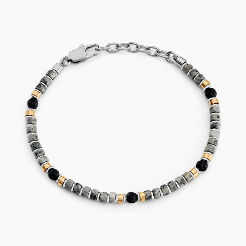 Bracelet Nairobi Acier Bicolore Labradorite Pierre De Lave|Marc Orian Clearance