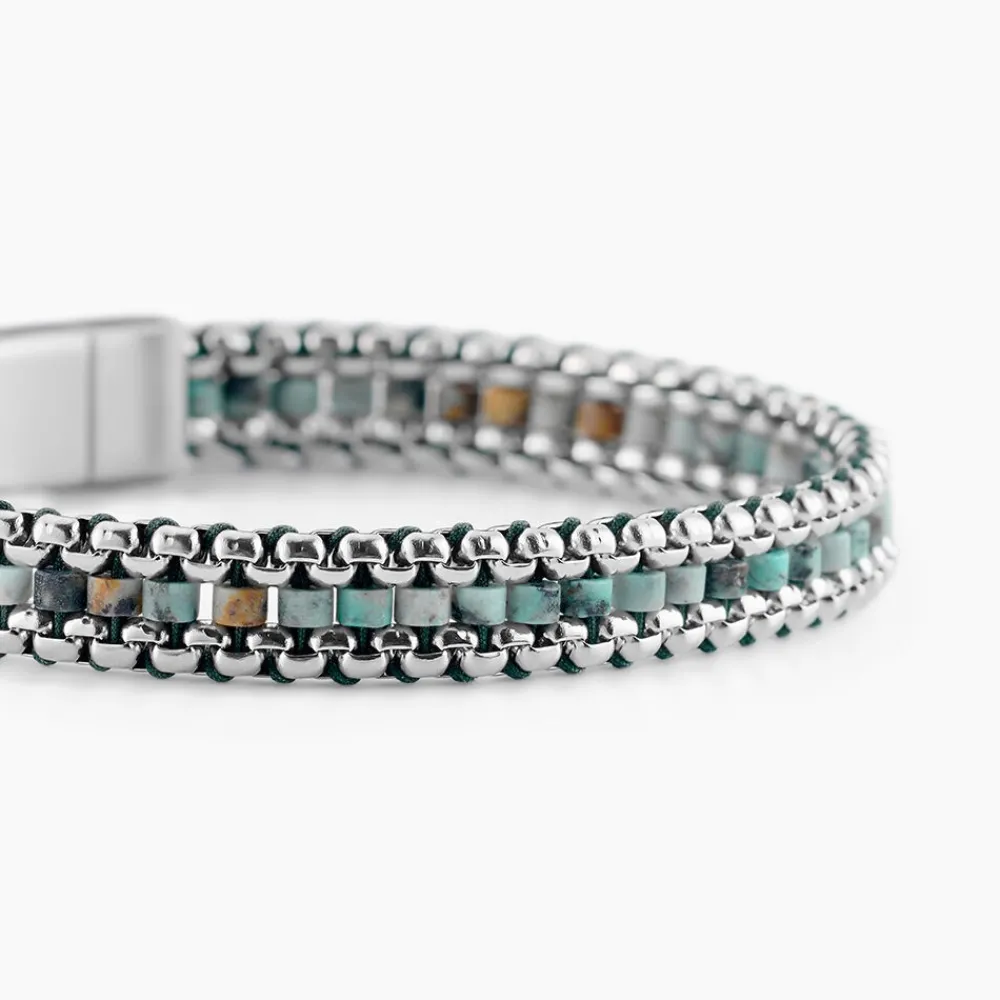 Bracelet Naturel Acier Blanc Jaspe Africain|JOURDAN Discount