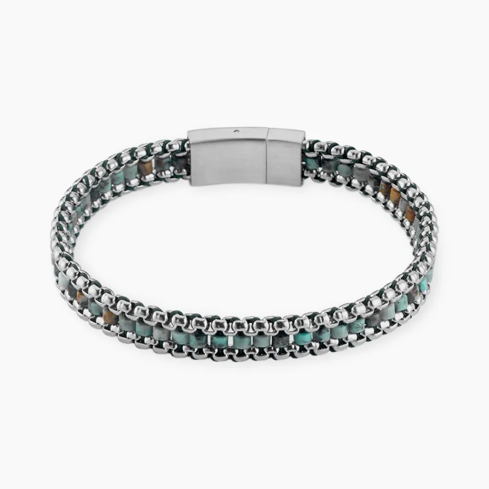 Bracelet Naturel Acier Blanc Jaspe Africain|JOURDAN Discount