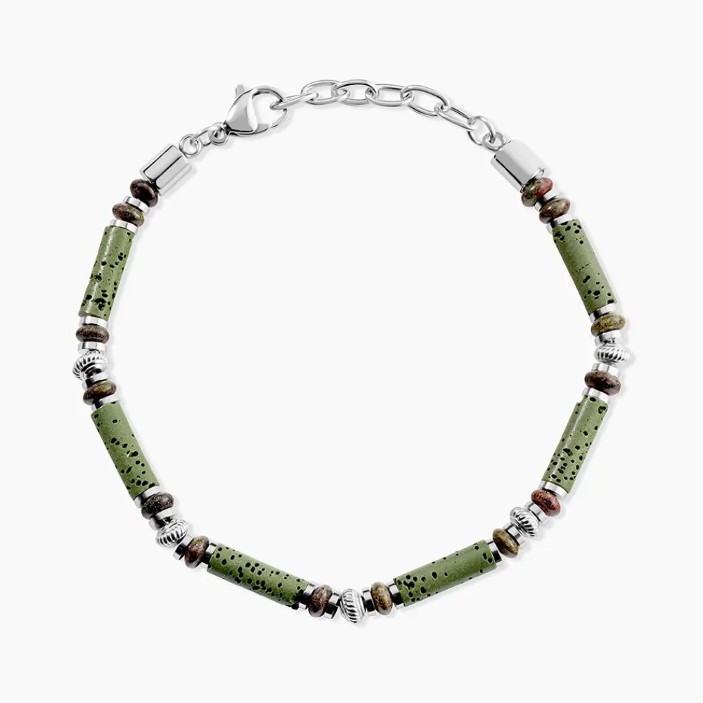 Bracelet Naturel Acier Blanc Jaspe Africain Pierre De Lave|JOURDAN Sale
