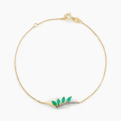 Bracelet Navette Or Jaune Emeraude Diamant