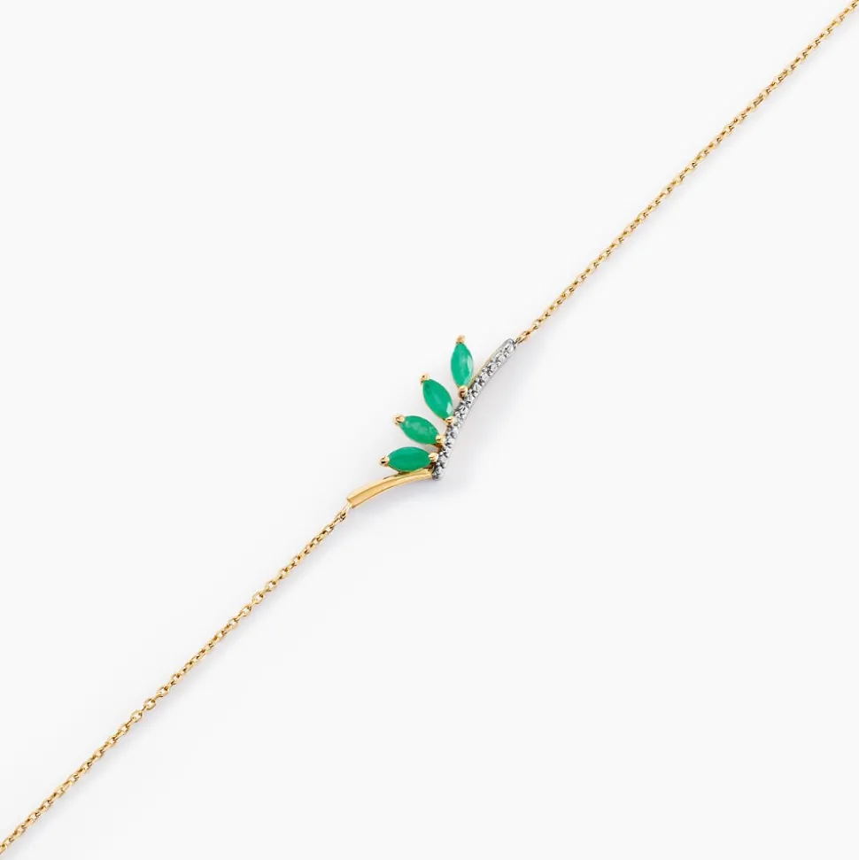 Bracelet Navette Or Jaune Emeraude Diamant