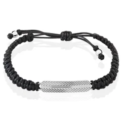 Bracelet Acier Blanc Cordon Noir|PHEBUS HIM Outlet