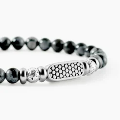 Bracelet Philo Acier Blanc Obsidienne Pierre De Lave