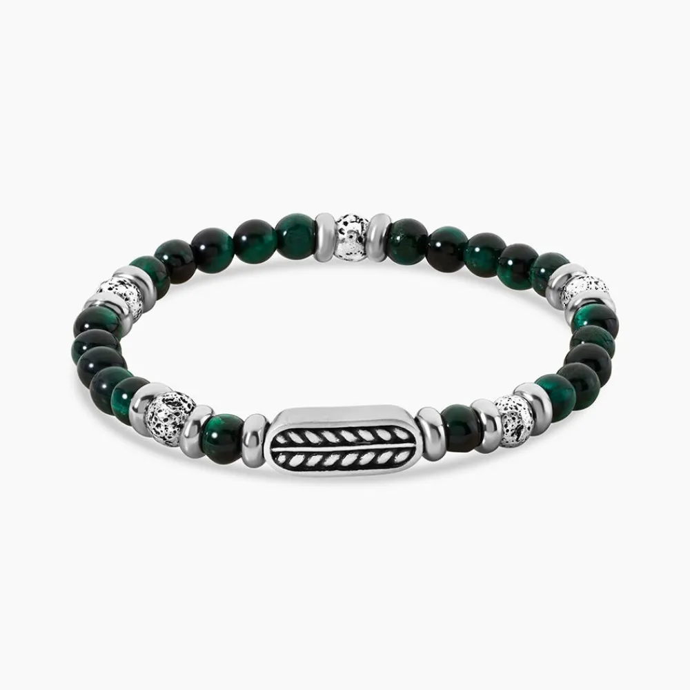 Bracelet Philo Acier Blanc Oeil De Tigre Pierre De Lave|Marc Orian Outlet
