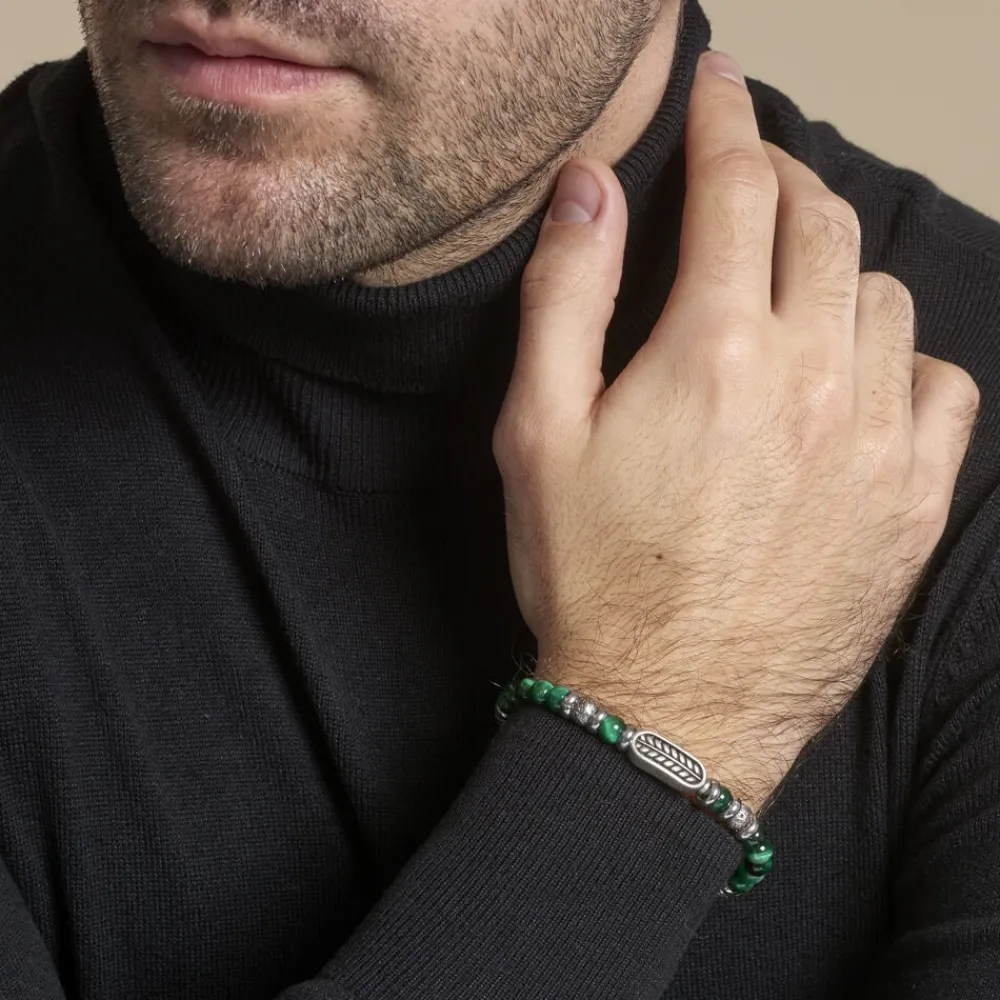 Bracelet Philo Acier Blanc Oeil De Tigre Pierre De Lave|Marc Orian Outlet
