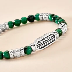 Bracelet Philo Acier Blanc Oeil De Tigre Pierre De Lave|Marc Orian Outlet