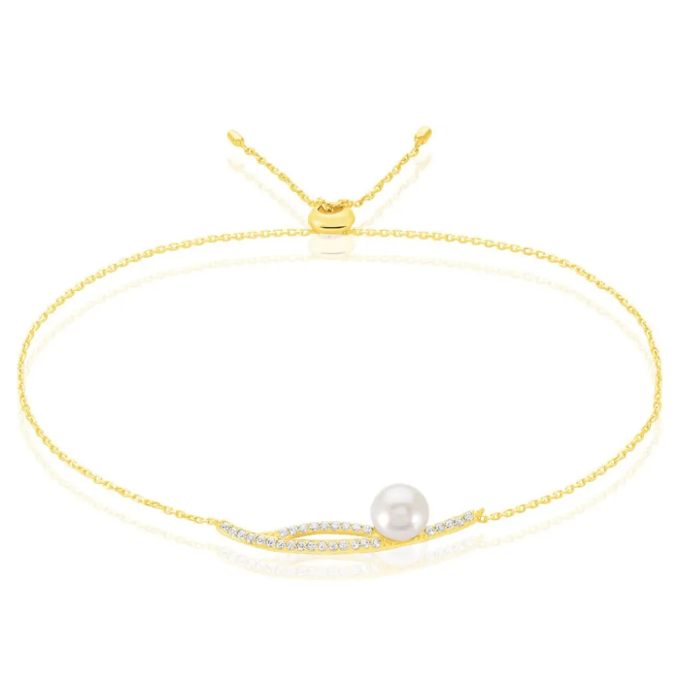 Bracelet Tesnimae Or Jaune Oxyde De Zirconium Et Perle De Culture