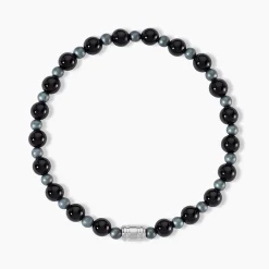 Bracelet Younes Acier Argenté Agate Hématite|Marc Orian