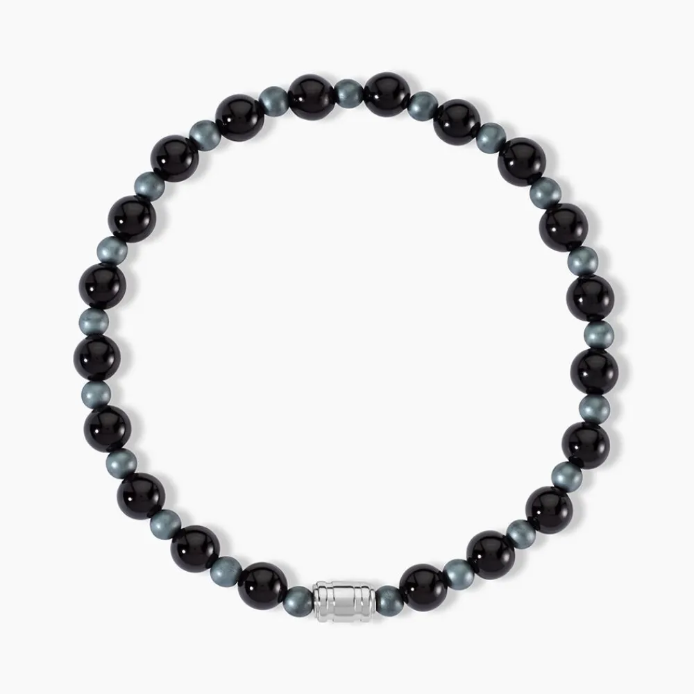 Bracelet Younes Acier Argenté Agate Hématite|Marc Orian