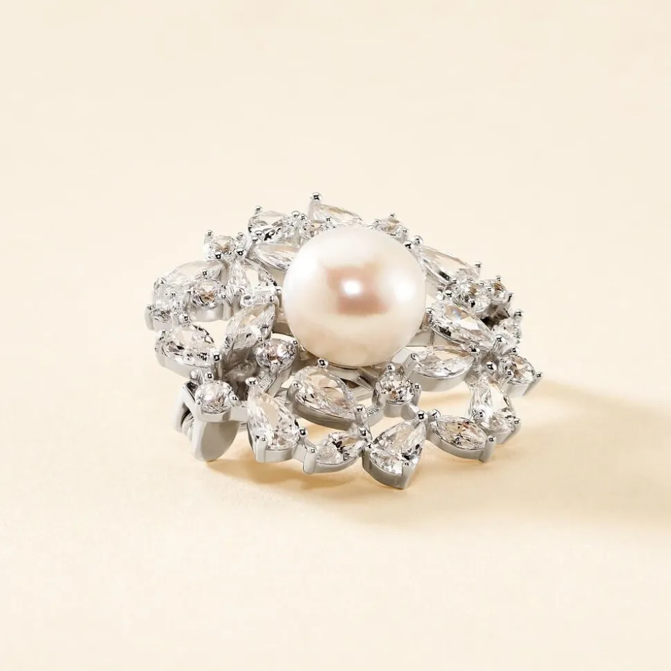 Broche Kaki Argent Blanc Perle De Culture