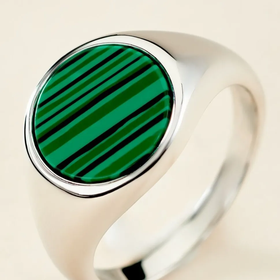Chevalière Argent Blanc Aileas Malachite
