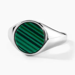 Chevalière Argent Blanc Aileas Malachite