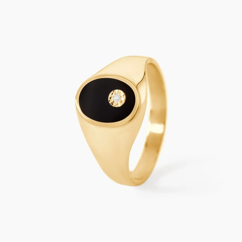 Chevalière Giles Or Jaune Onyx Diamant|Marc Orian
