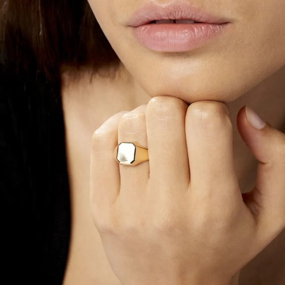 Chevalière Gregg Carree Diamantee Soleil Or Jaune|Marc Orian Clearance