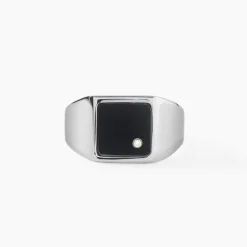 Chevalière Métal Acier Blanc Onyx Diamant Synthétique