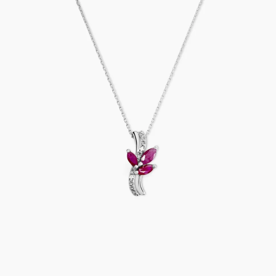 Collier Angie Or Blanc Diamant Et Rubis