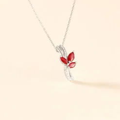 Collier Angie Or Blanc Diamant Et Rubis