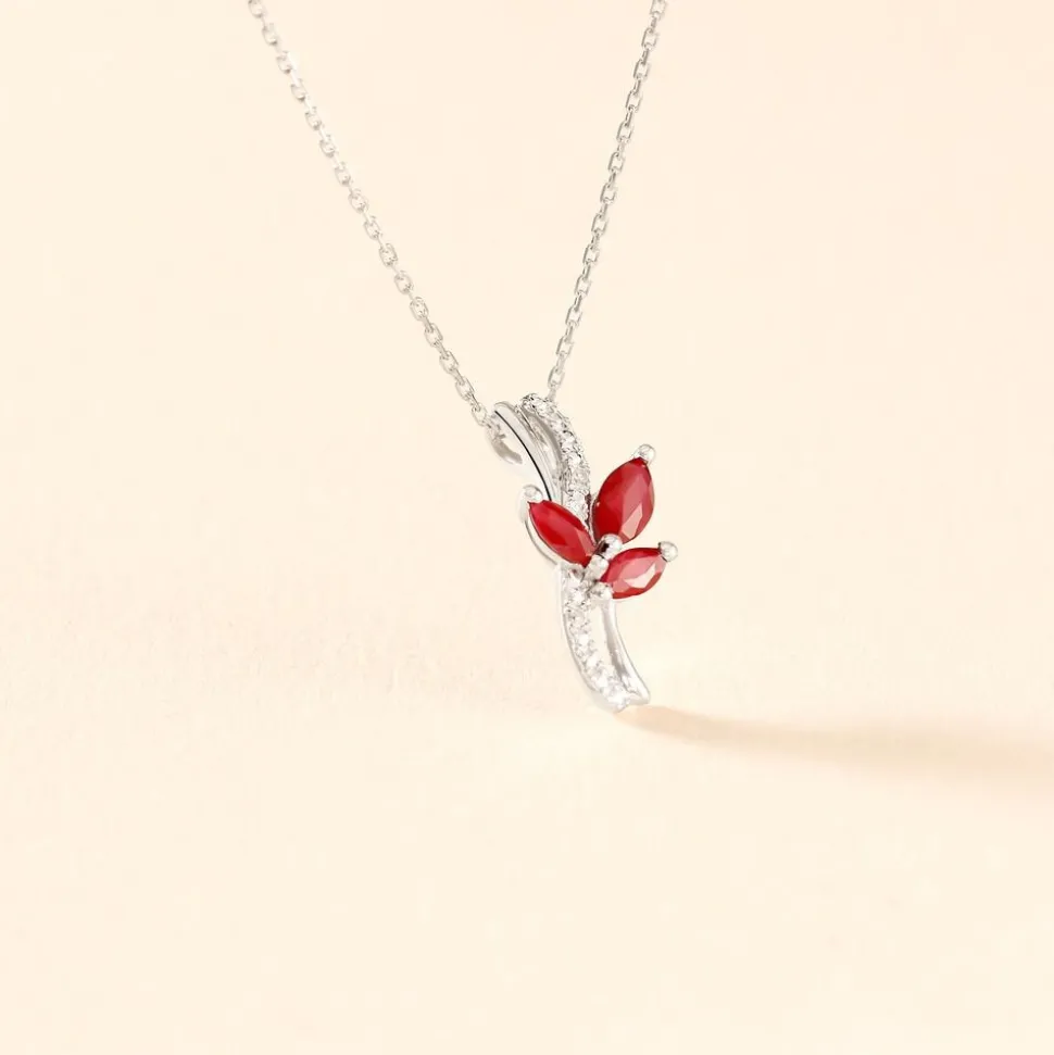 Collier Angie Or Blanc Diamant Et Rubis