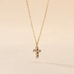 Collier Arene Croix Or Jaune Oxyde De Zirconium