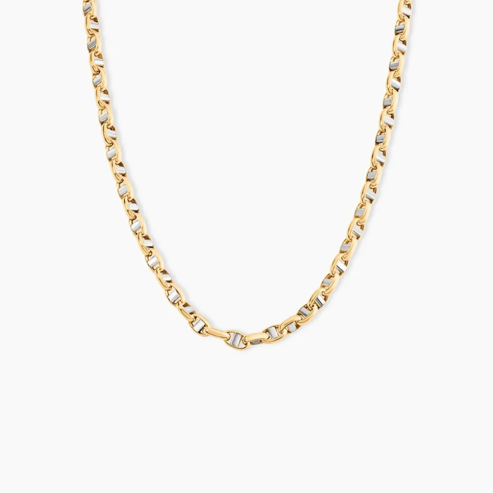 Collier Carlo Or Bicolore Maille Marine Ronde
