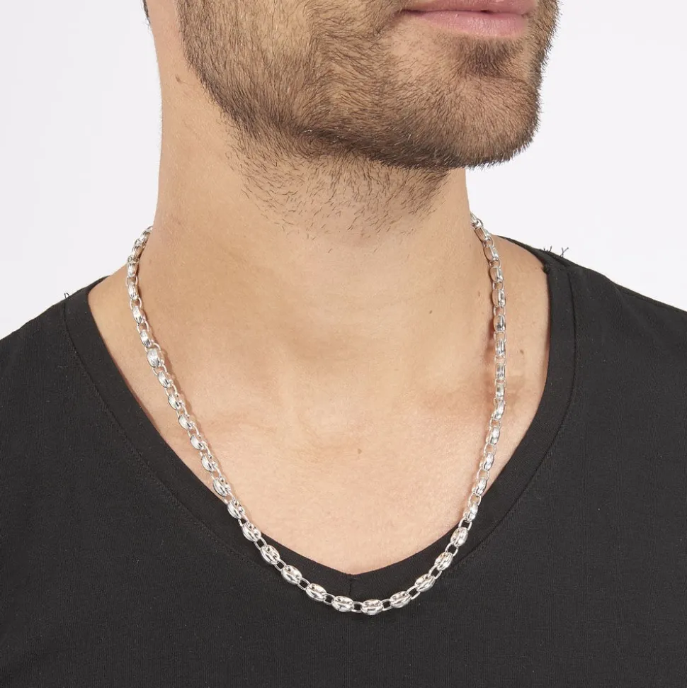 Collier Carrus Maille Grain De Cafe Argent Blanc