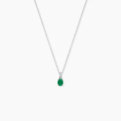 Collier Charmante Or Blanc Emeraude Et Diamant