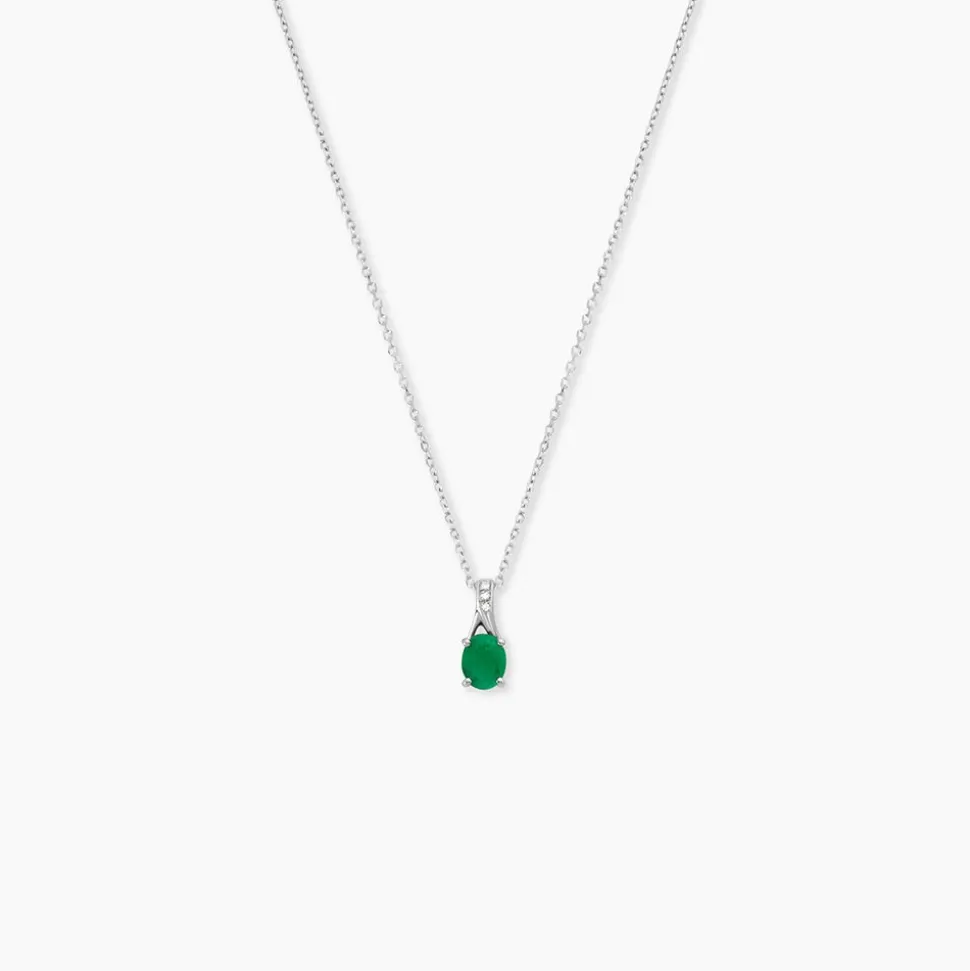 Collier Charmante Or Blanc Emeraude Et Diamant