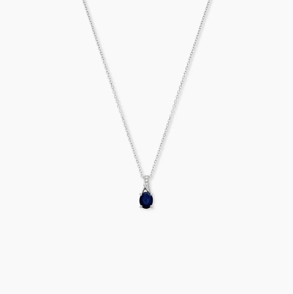 Collier Charmante Or Blanc Saphir Et Diamant