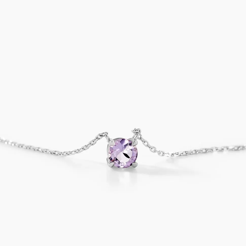 Collier Clair Or Blanc Amethyste