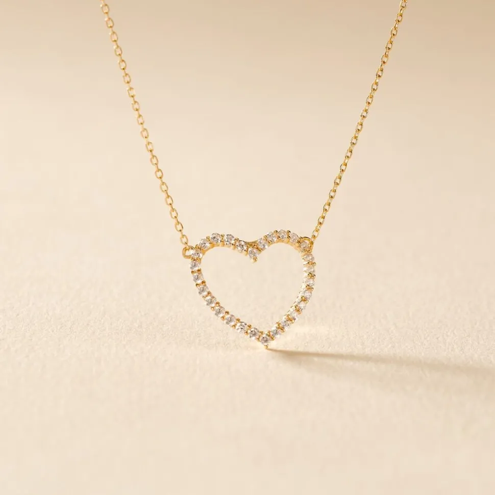 Collier Coeur Droit Or Jaune Oxyde De Zirconium