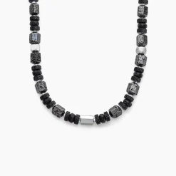 Collier Dark Pearl Acier Bicolore Pierre De Lave Hématite|Marc Orian Clearance