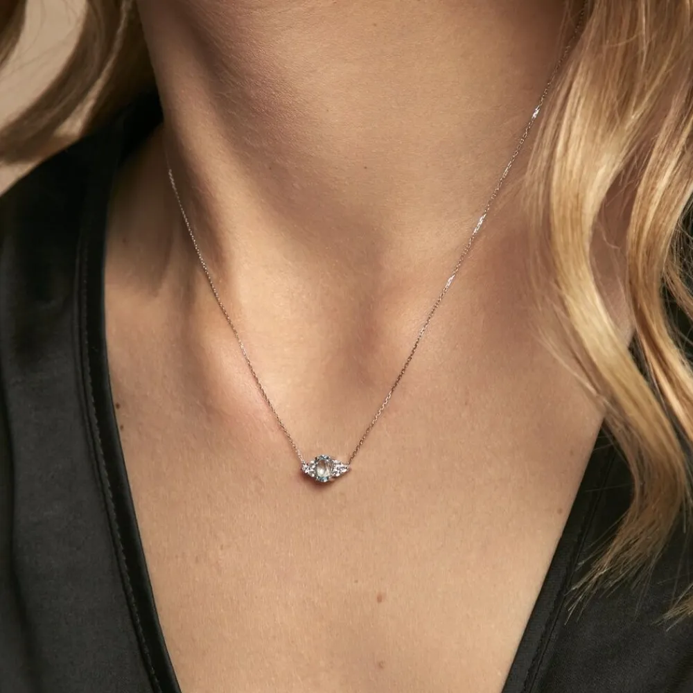 Collier Diapre Or Blanc Topaze Oxyde De Zirconium|Marc Orian New