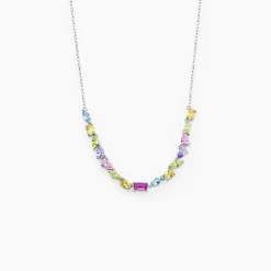 Collier Evasion Argent Blanc Pierre De Synthese Oxyde De Zirconium