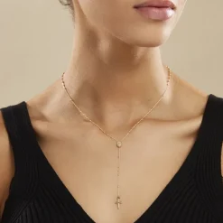 Collier Evelina Croix Maille Boule Or Jaune