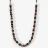 Collier Jourdan Bengale Acier Argenté Oeil De Tigre Pierre De Lave