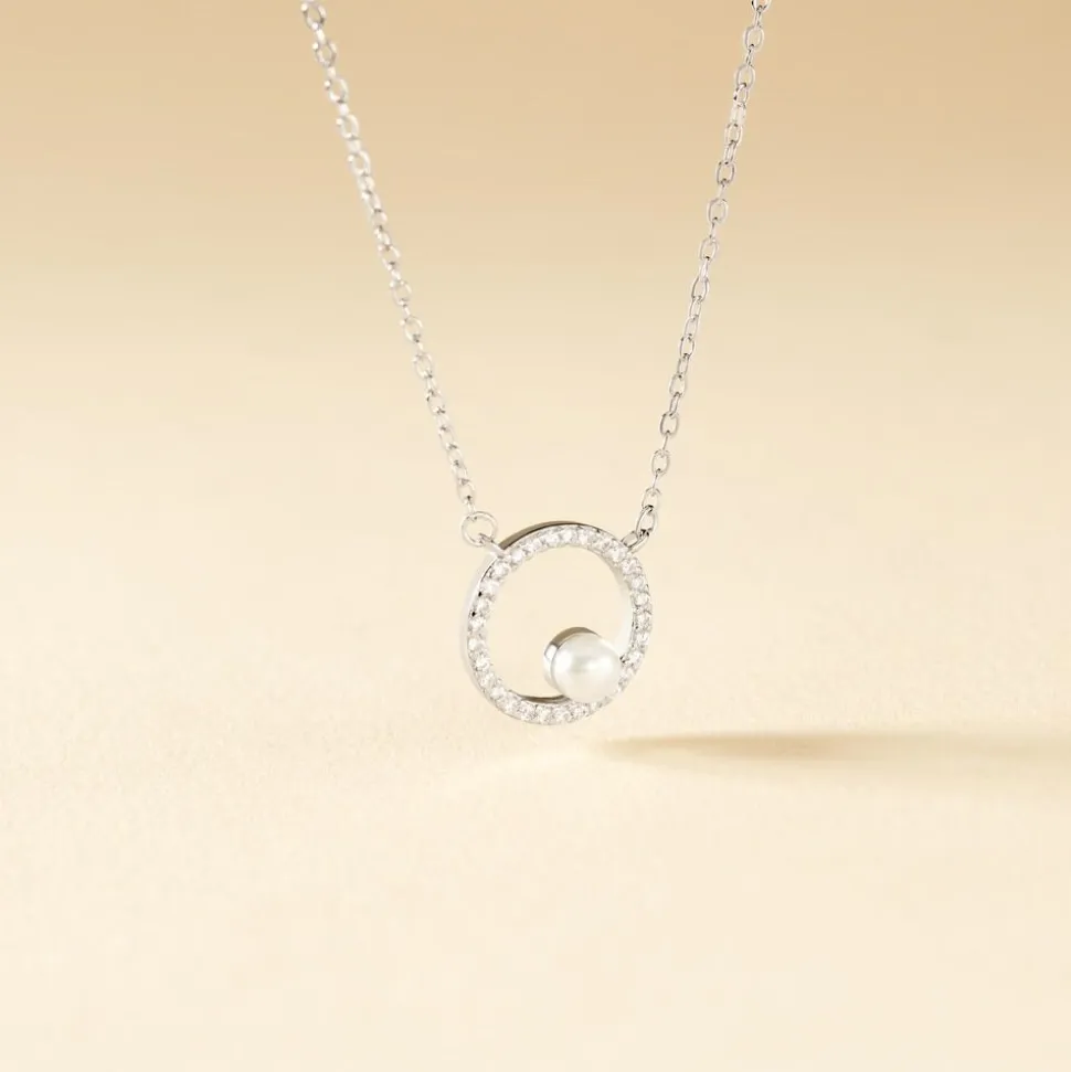 Collier Marthe Argent Blanc Perle De Culture Et Oxyde De Zirconium
