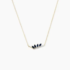 Collier Navette Or Jaune Saphir Diamant