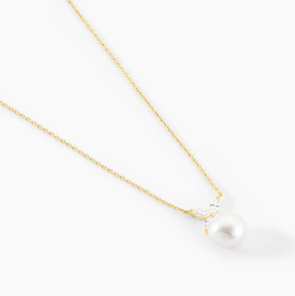 Collier Norah Or Jaune Perle De Culture Et Oxyde De Zirconium