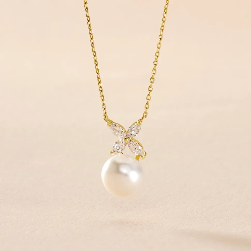 Collier Norah Or Jaune Perle De Culture Et Oxyde De Zirconium