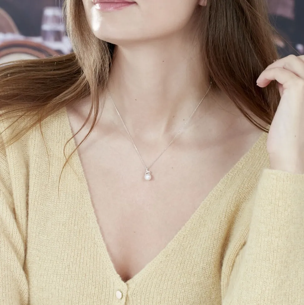 Collier Verica Or Blanc Perle De Culture Et Diamant