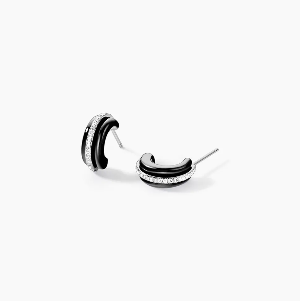 Créoles Noci Demi Cercle Argent Blanc Céramique Et Oxyde De Zirconium