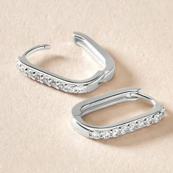 Créoles Trait D'union Argent Rhodié Oxyde De Zirconium