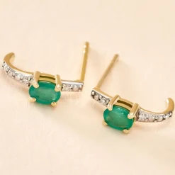 Demi Créoles Barrett Or Jaune Emeraude Diamant|Marc Orian Sale